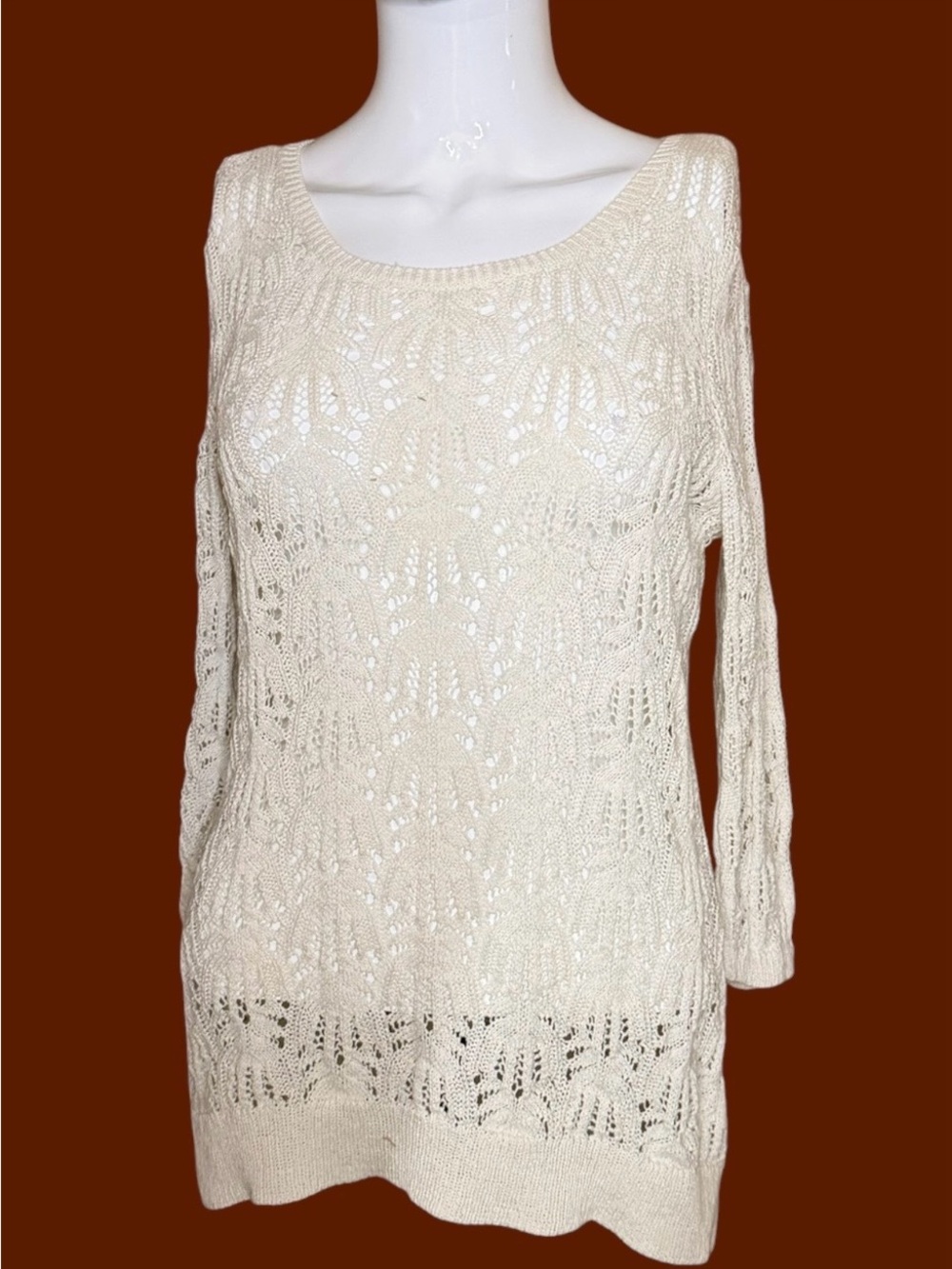 J. Jill Cream Open-Knit Scoop Neck Sweater